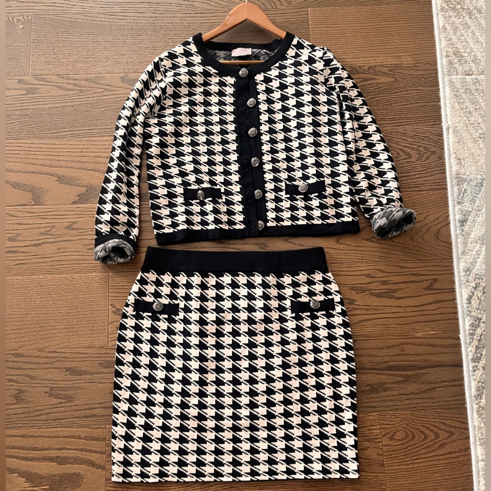 Cyrus Black and White Houndstooth Skirt Set
